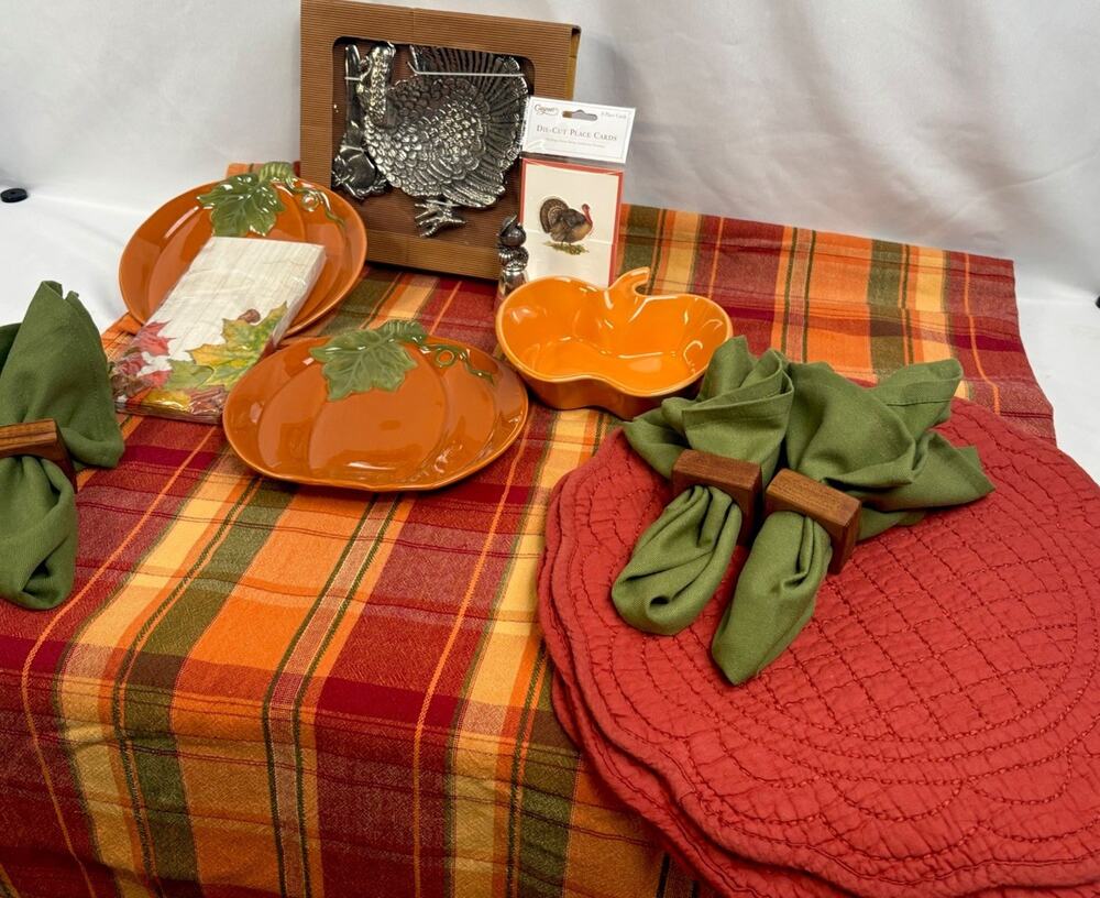 Fall Autumn Seasonal Harvest Home Decoration Orange & Green 13 Piece Bundle